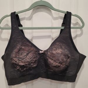 Cacique Unlined Full Coverage Wireless Black Nude Bra - Sz 44DD US